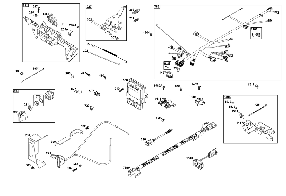 Controls Group Diagram and Parts List for 61E177-0134-J1 400000 - 699999 Briggs and Stratton Engine